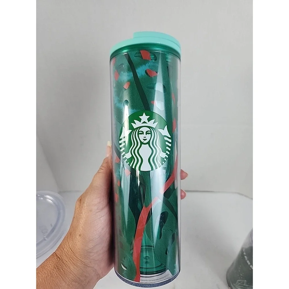 Lot of 4 Starbucks Assorted Hot/Cold Acrylic Tumblers w Lids & One Straw